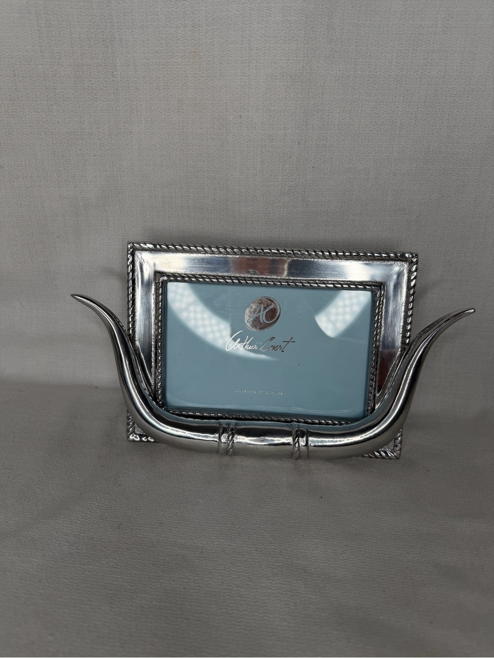 Arthur Court Longhorn Silver-tone Desk 4x6”Photo Frame Ranch Western Accent